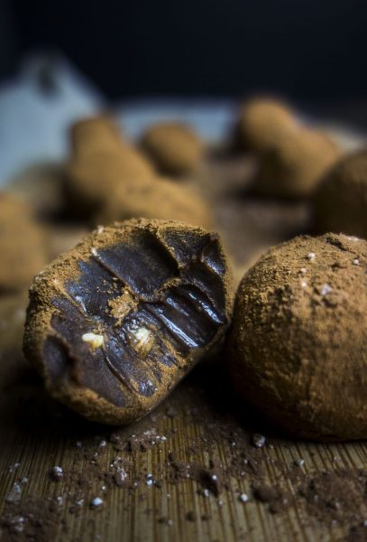 dark chocolate truffles rolled in cocoa powder